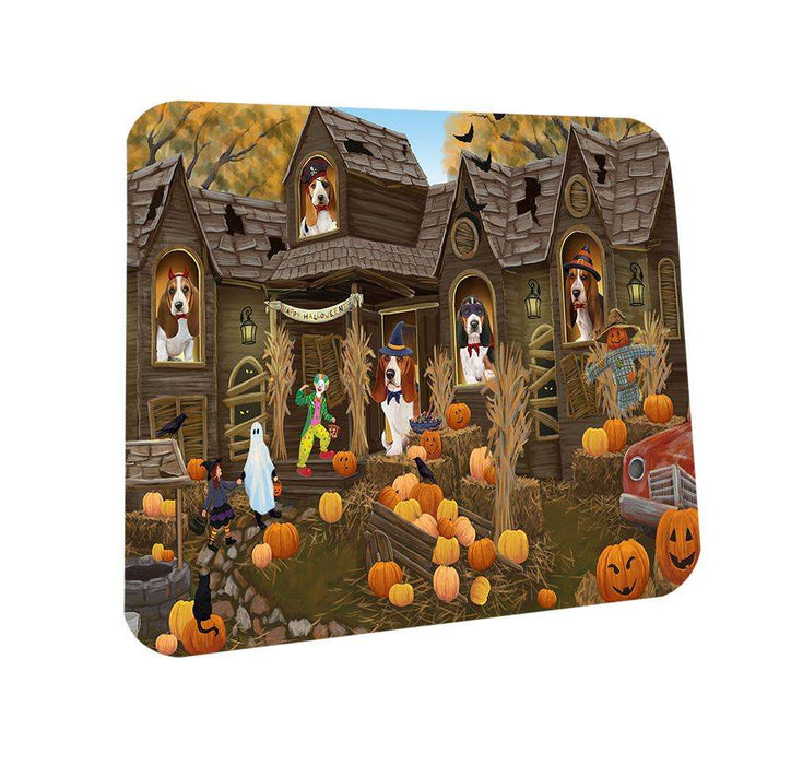 Haunted House Halloween Trick or Treat Basset Hounds Dog Coasters Set of 4 CST52796