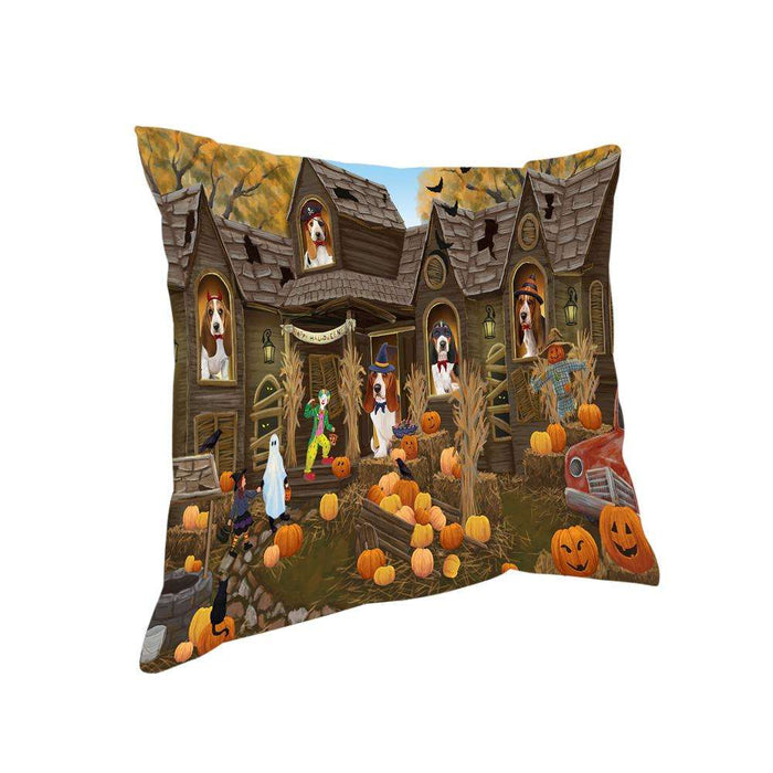 Haunted House Halloween Trick or Treat Basset Hounds Dog Pillow PIL67972