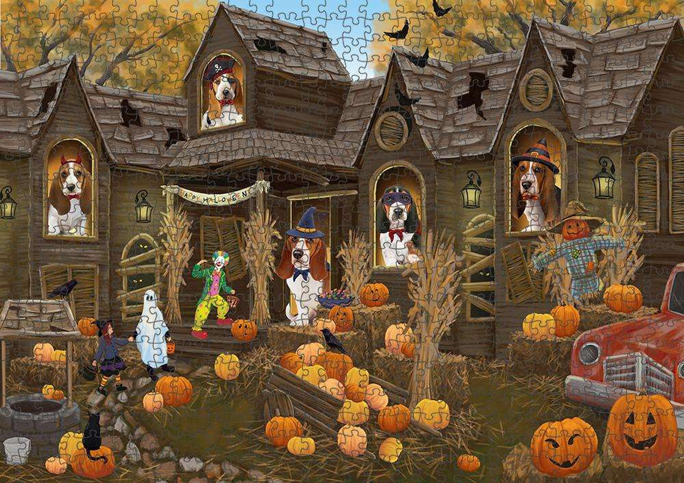 Haunted House Halloween Trick or Treat Basset Hounds Dog Puzzle with Photo Tin PUZL62922