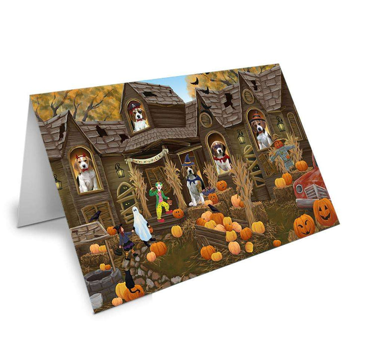 Haunted House Halloween Trick or Treat Beagles Dog Handmade Artwork Assorted Pets Greeting Cards and Note Cards with Envelopes for All Occasions and Holiday Seasons GCD62543
