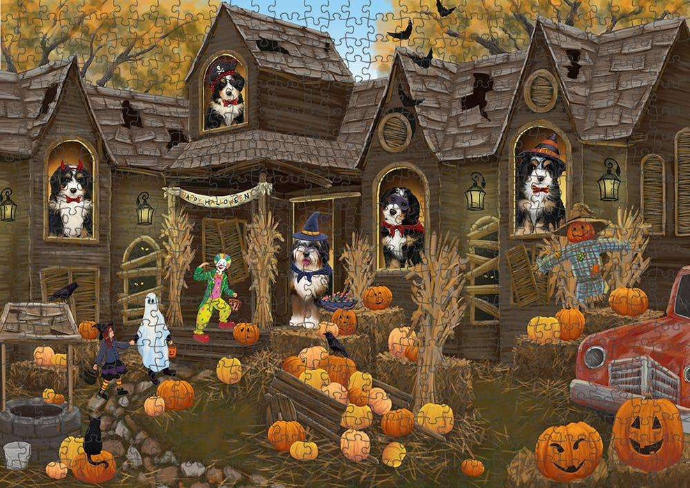 Haunted House Halloween Trick or Treat Bernedoodles Dog Puzzle with Photo Tin PUZL62938