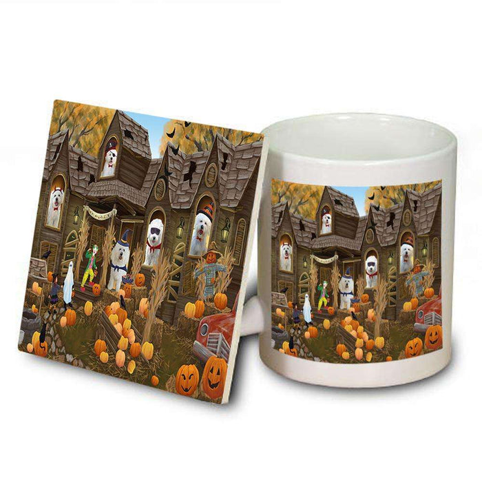 Haunted House Halloween Trick or Treat Bichon Frises Dog Mug and Coaster Set MUC52835