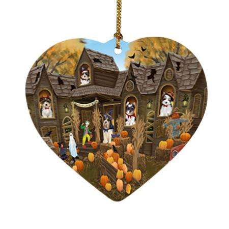 Haunted House Halloween Trick or Treat Biewer Terriers Dog Heart Christmas Ornament HPOR52844