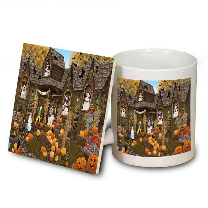 Haunted House Halloween Trick or Treat Biewer Terriers Dog Mug and Coaster Set MUC52836