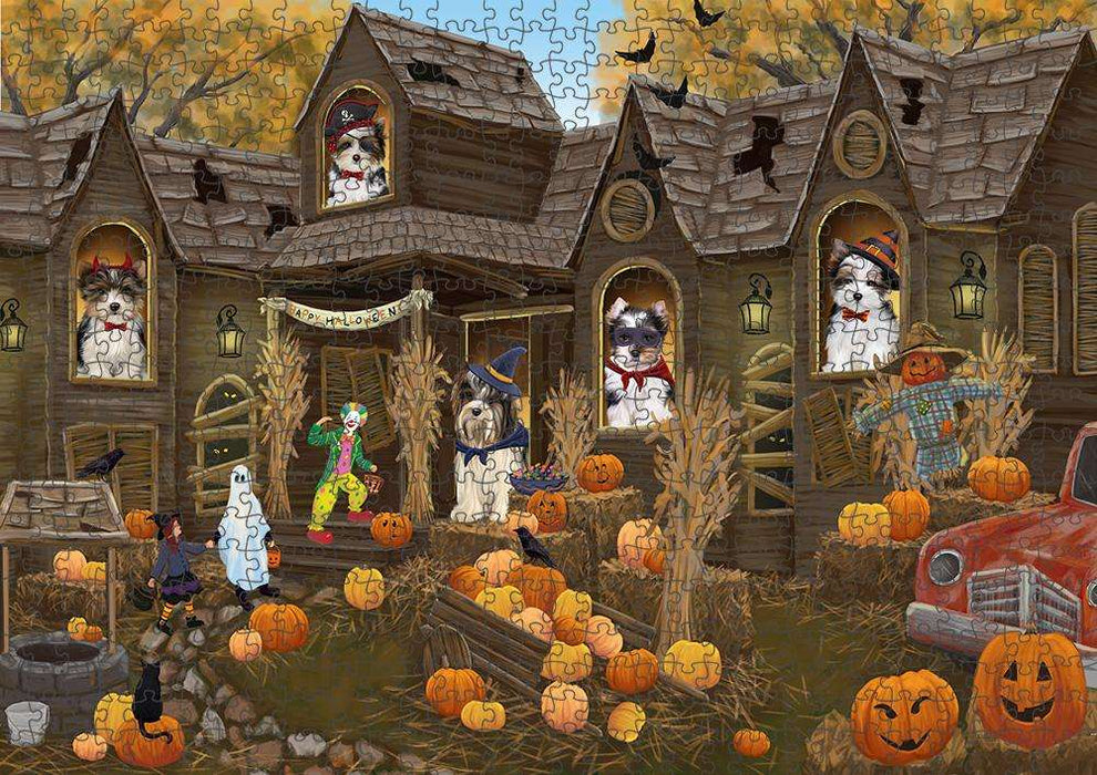 Haunted House Halloween Trick or Treat Biewer Terriers Dog Puzzle with Photo Tin PUZL62950