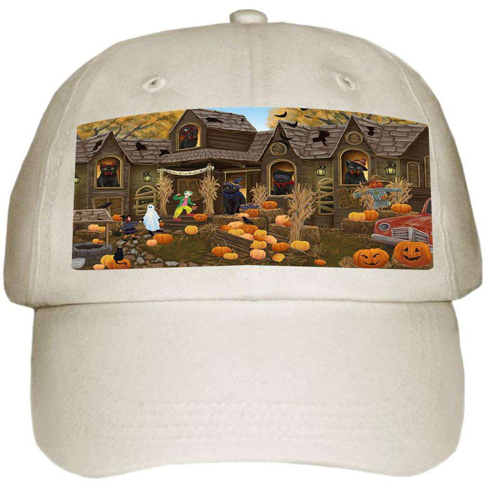 Haunted House Halloween Trick or Treat Black Cats Ball Hat Cap HAT62268