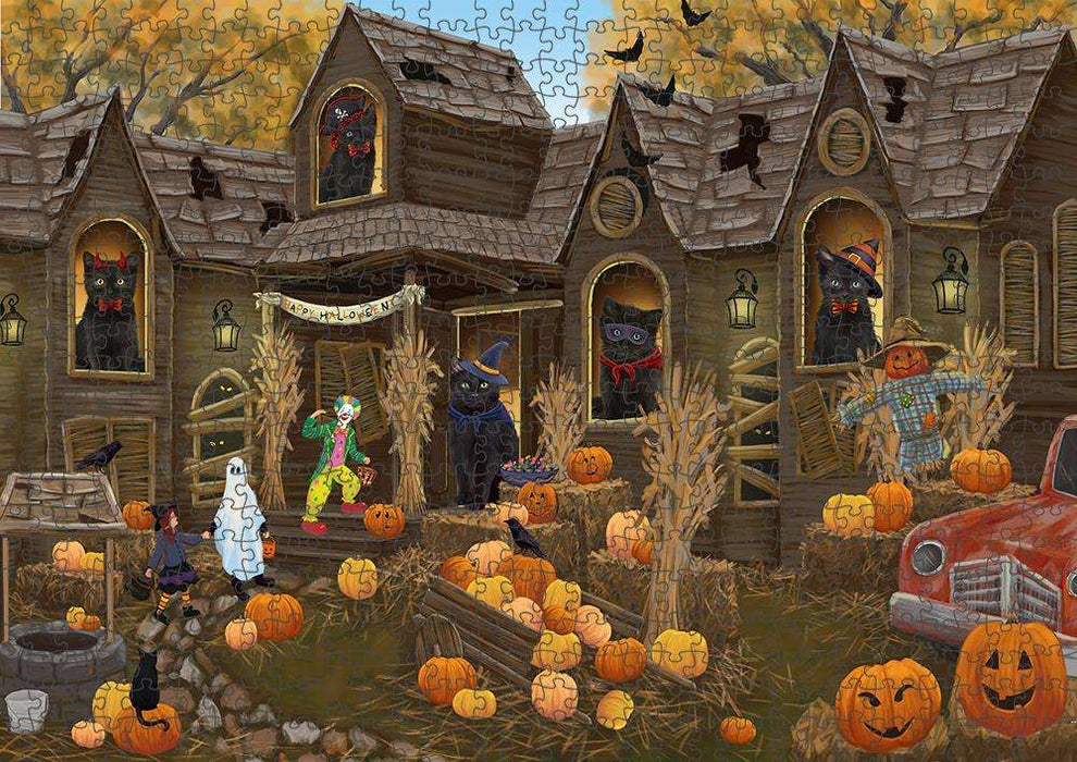 Haunted House Halloween Trick or Treat Black Cats Puzzle with Photo Tin PUZL62954
