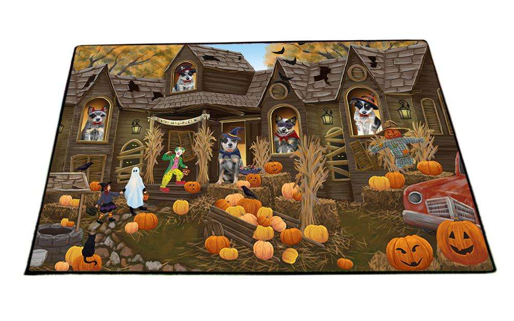 Haunted House Halloween Trick or Treat Blue Heelers Dog Floormat FLMS52065