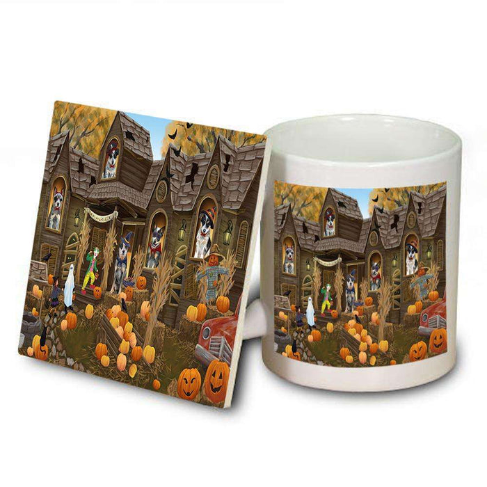 Haunted House Halloween Trick or Treat Blue Heelers Dog Mug and Coaster Set MUC52838