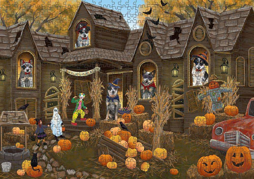 Haunted House Halloween Trick or Treat Blue Heelers Dog Puzzle with Photo Tin PUZL62958
