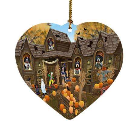 Haunted House Halloween Trick or Treat Bluetick Coonhounds Dog Heart Christmas Ornament HPOR52847