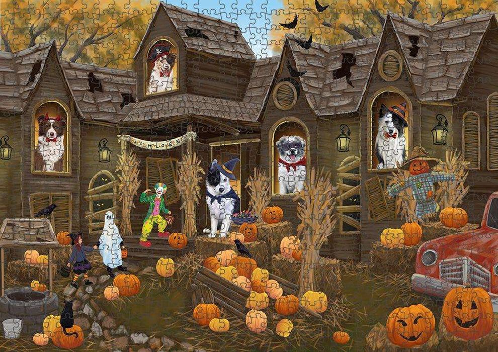 Haunted House Halloween Trick or Treat Border Collies Dog Puzzle with Photo Tin PUZL62966