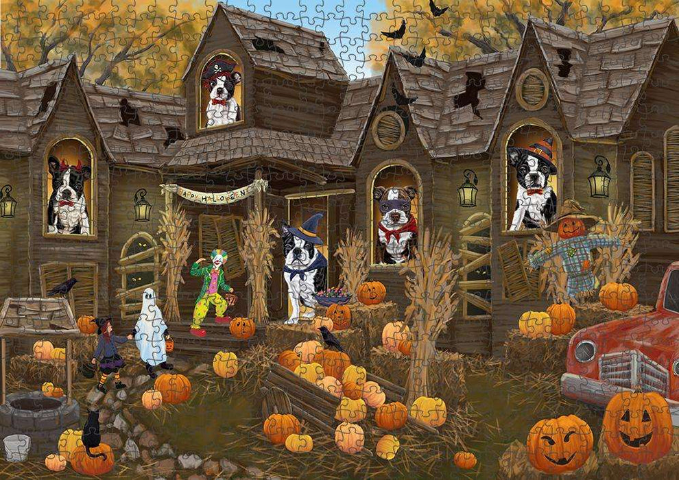 Haunted House Halloween Trick or Treat Boston Terriers Dog Puzzle with Photo Tin PUZL62970