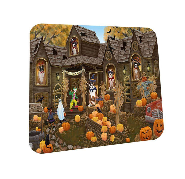 Haunted House Halloween Trick or Treat Boxers Dog Coasters Set of 4 CST52809