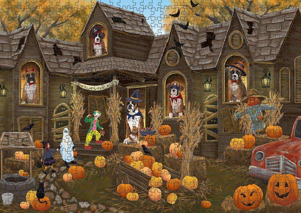 Haunted House Halloween Trick or Treat Boxers Dog Puzzle with Photo Tin PUZL62974