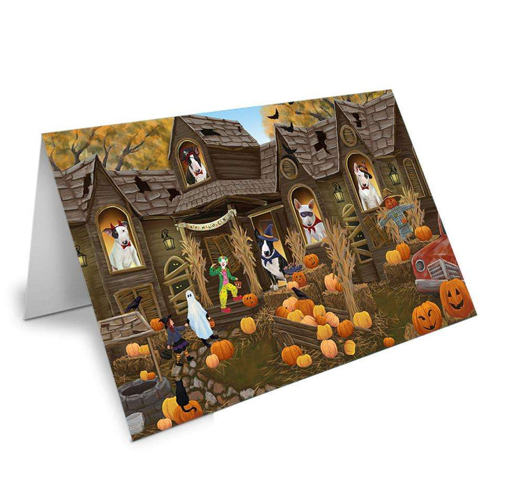 Haunted House Halloween Trick or Treat Bull Terriers Dog Handmade Artwork Assorted Pets Greeting Cards and Note Cards with Envelopes for All Occasions and Holiday Seasons GCD62585