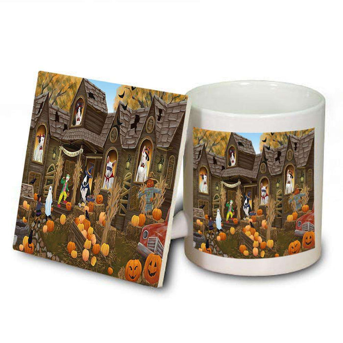 Haunted House Halloween Trick or Treat Bull Terriers Dog Mug and Coaster Set MUC52844