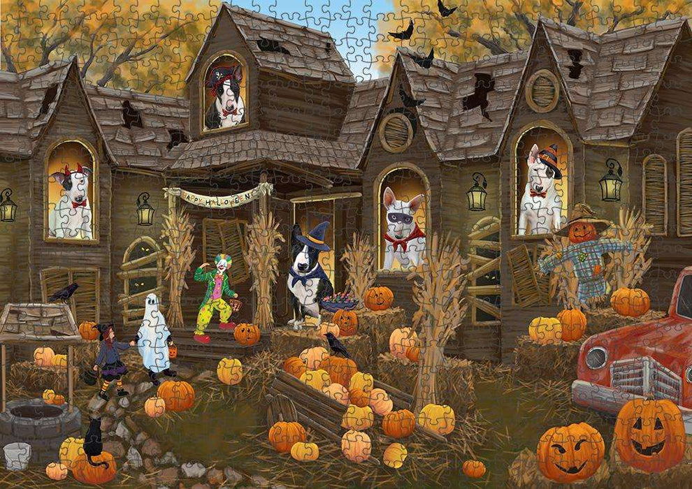 Haunted House Halloween Trick or Treat Bull Terriers Dog Puzzle with Photo Tin PUZL62982