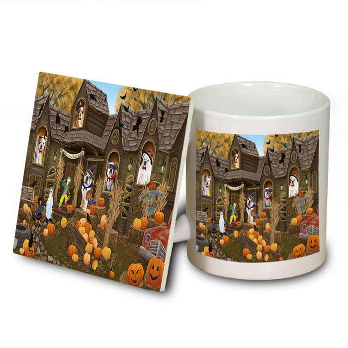 Haunted House Halloween Trick or Treat Bulldogs Mug and Coaster Set MUC52845