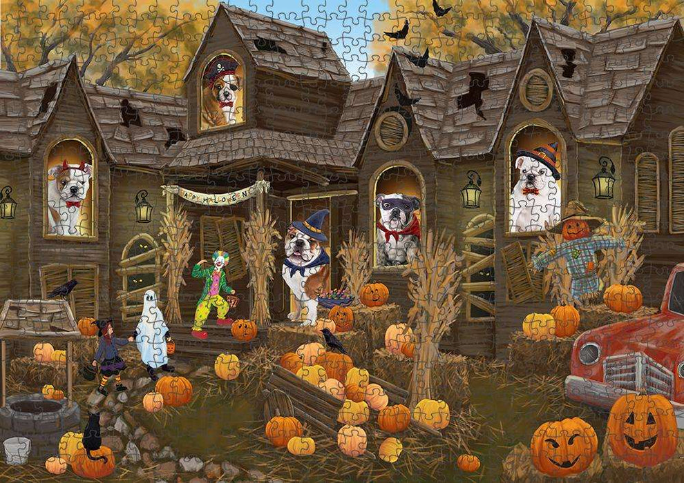 Haunted House Halloween Trick or Treat Bulldogs Puzzle with Photo Tin PUZL62986