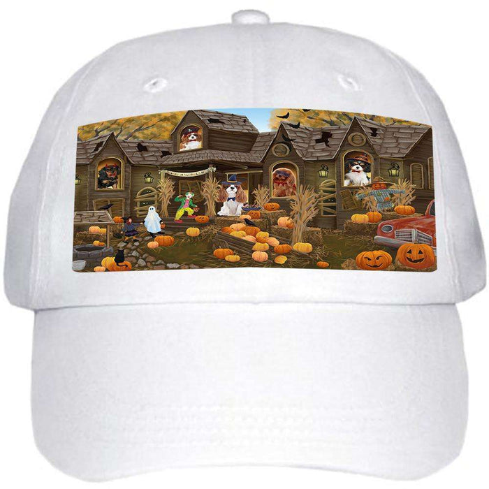 Haunted House Halloween Trick or Treat Cavalier King Charles Spaniels Dog Ball Hat Cap HAT62301