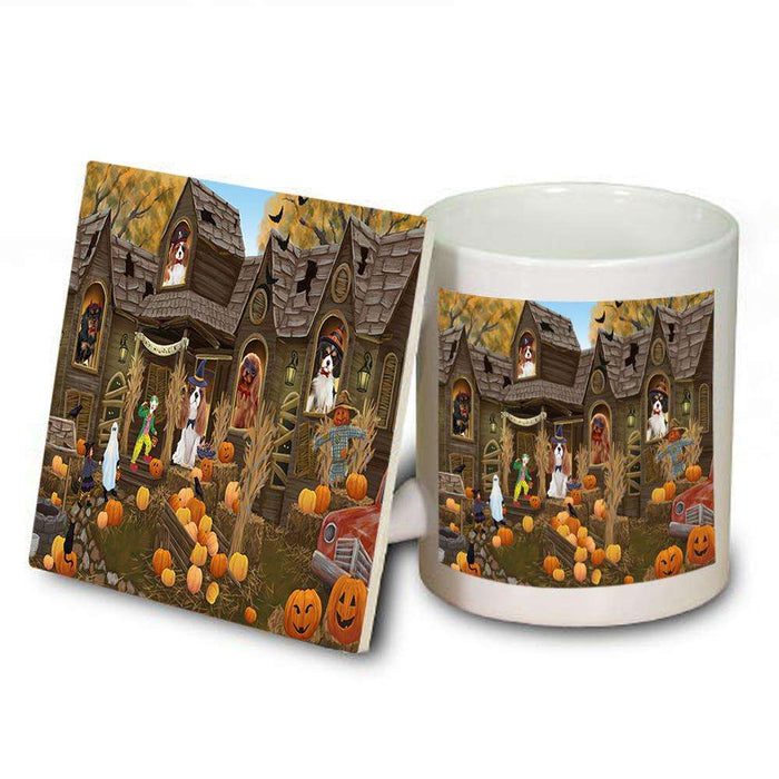 Haunted House Halloween Trick or Treat Cavalier King Charles Spaniels Dog Mug and Coaster Set MUC52848