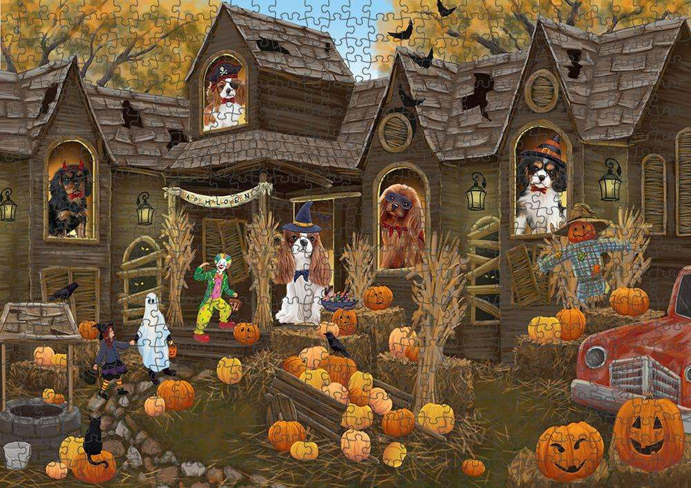 Haunted House Halloween Trick or Treat Cavalier King Charles Spaniels Dog Puzzle with Photo Tin PUZL62998