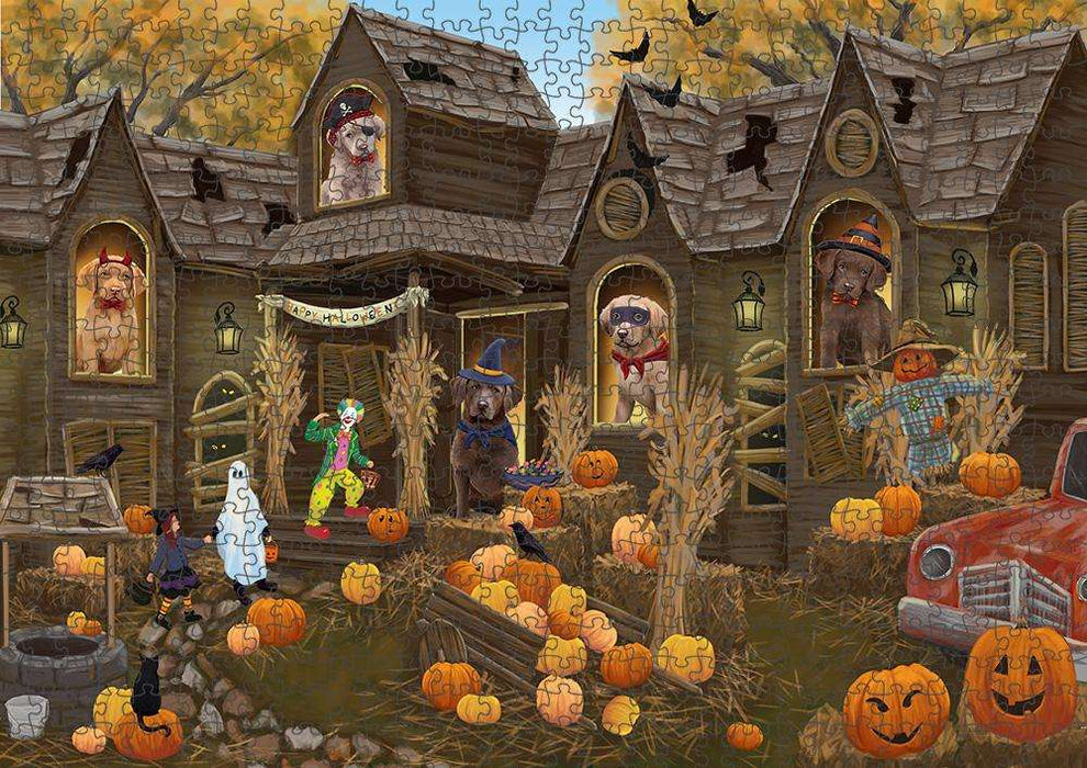 Haunted House Halloween Trick or Treat Chesapeake Bay Retrievers Dog Puzzle with Photo Tin PUZL63002