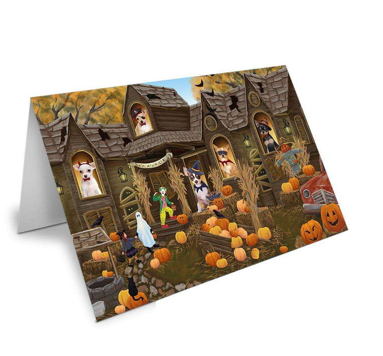 Haunted House Halloween Trick or Treat Chihuahuas Dog Handmade Artwork Assorted Pets Greeting Cards and Note Cards with Envelopes for All Occasions and Holiday Seasons GCD62603