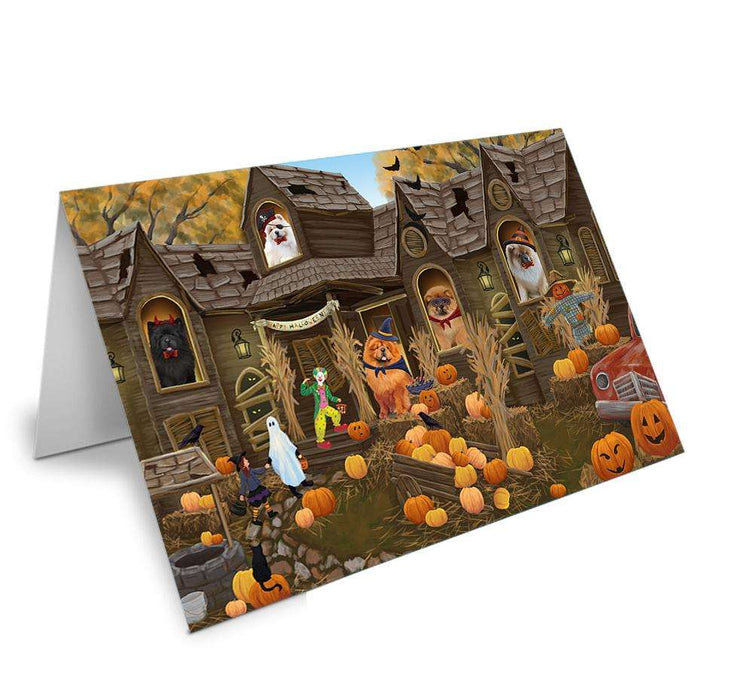 Haunted House Halloween Trick or Treat Chow Chows Dog Handmade Artwork Assorted Pets Greeting Cards and Note Cards with Envelopes for All Occasions and Holiday Seasons GCD62606