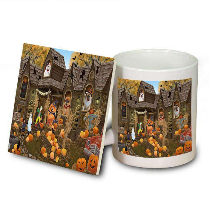 Haunted House Halloween Trick or Treat Chow Chows Dog Mug and Coaster Set MUC52851