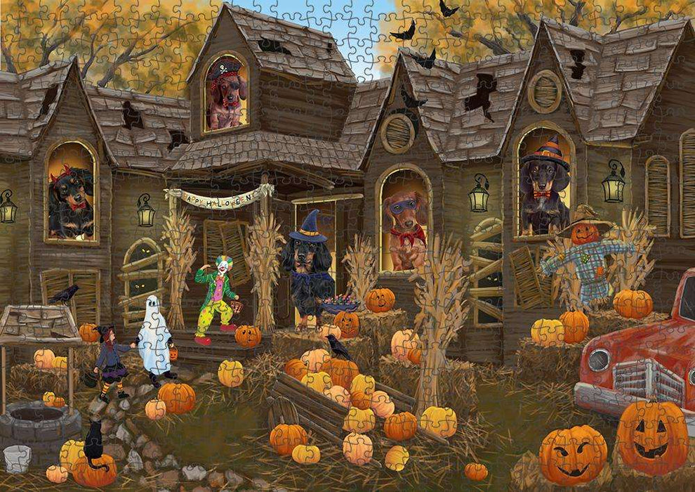 Haunted House Halloween Trick or Treat Dachshunds Dog Puzzle with Photo Tin PUZL63026