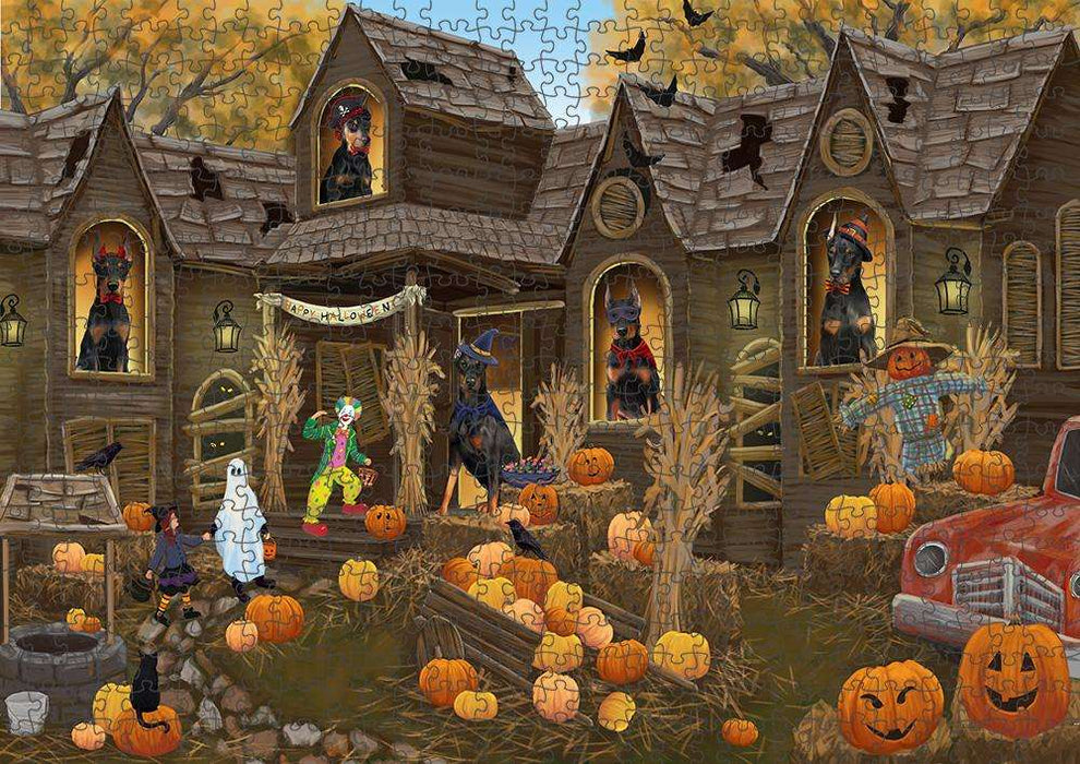 Haunted House Halloween Trick or Treat Doberman Pinschers Dog Puzzle with Photo Tin PUZL63034