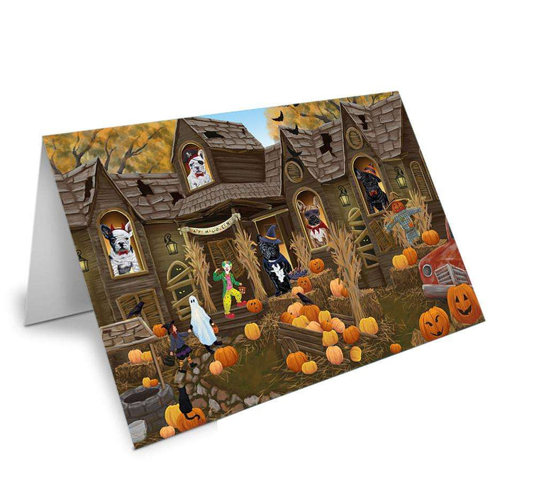 Haunted House Halloween Trick or Treat French Bulldogs Handmade Artwork Assorted Pets Greeting Cards and Note Cards with Envelopes for All Occasions and Holiday Seasons GCD62627