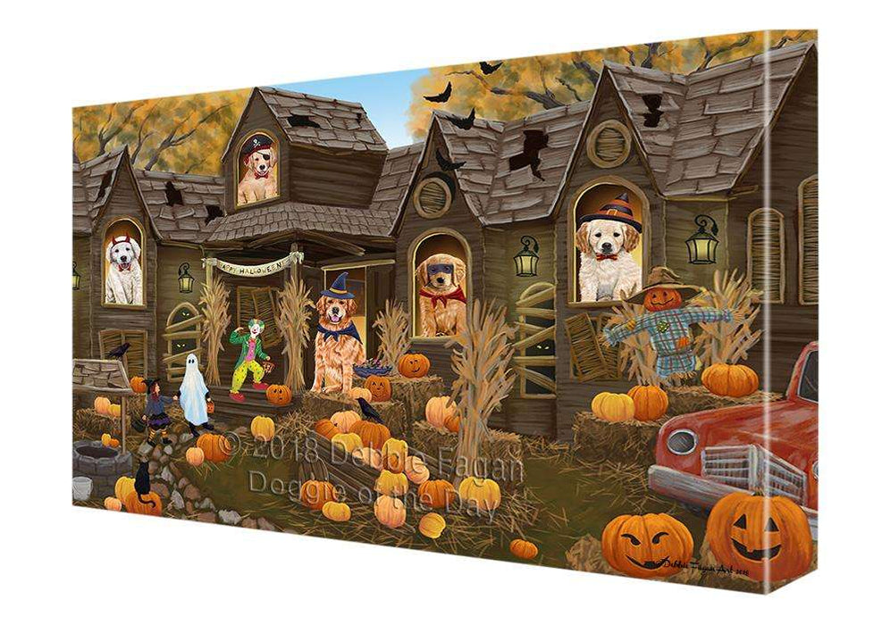 Haunted House Halloween Trick or Treat Golden Retrievers Dog Canvas Print Wall Art Décor CVS93662