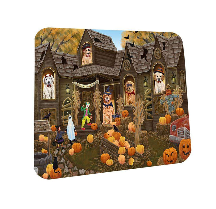 Haunted House Halloween Trick or Treat Golden Retrievers Dog Coasters Set of 4 CST52827