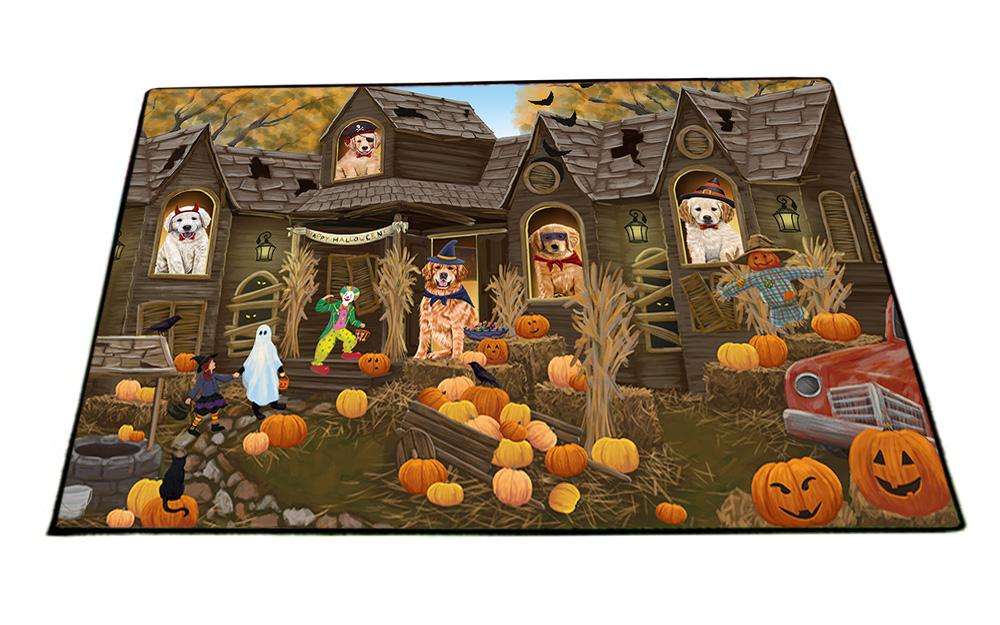 Haunted House Halloween Trick or Treat Golden Retrievers Dog Floormat FLMS52131