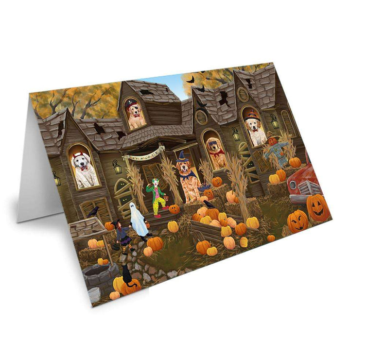 Haunted House Halloween Trick or Treat Golden Retrievers Dog Handmade Artwork Assorted Pets Greeting Cards and Note Cards with Envelopes for All Occasions and Holiday Seasons GCD62633