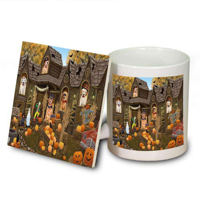 Haunted House Halloween Trick or Treat Golden Retrievers Dog Mug and Coaster Set MUC52860