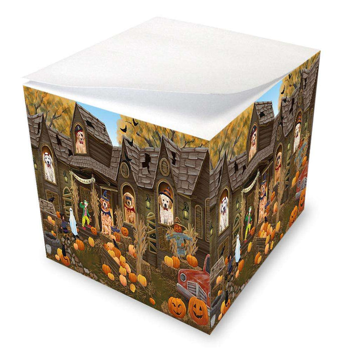 Haunted House Halloween Trick or Treat Golden Retrievers Dog Note Cube NOC52868