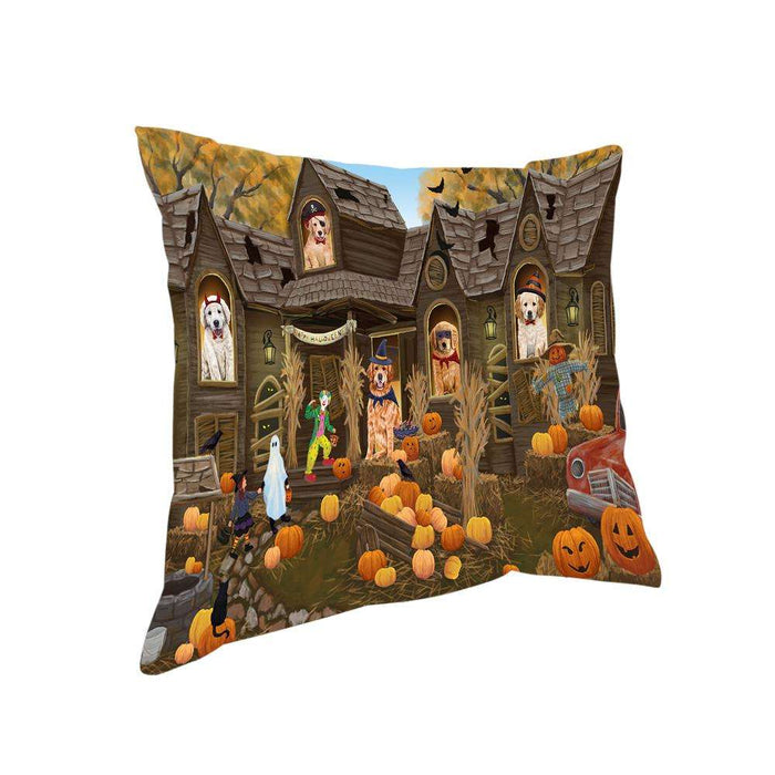 Haunted House Halloween Trick or Treat Golden Retrievers Dog Pillow PIL68096