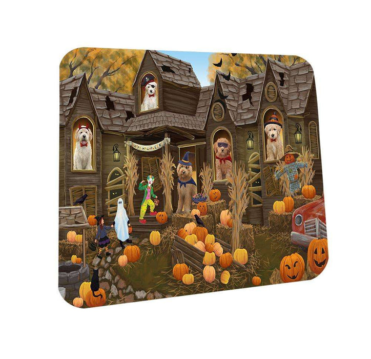 Haunted House Halloween Trick or Treat Goldendoodles Dog Coasters Set of 4 CST52828
