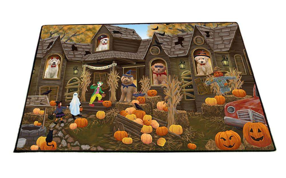 Haunted House Halloween Trick or Treat Goldendoodles Dog Floormat FLMS52134
