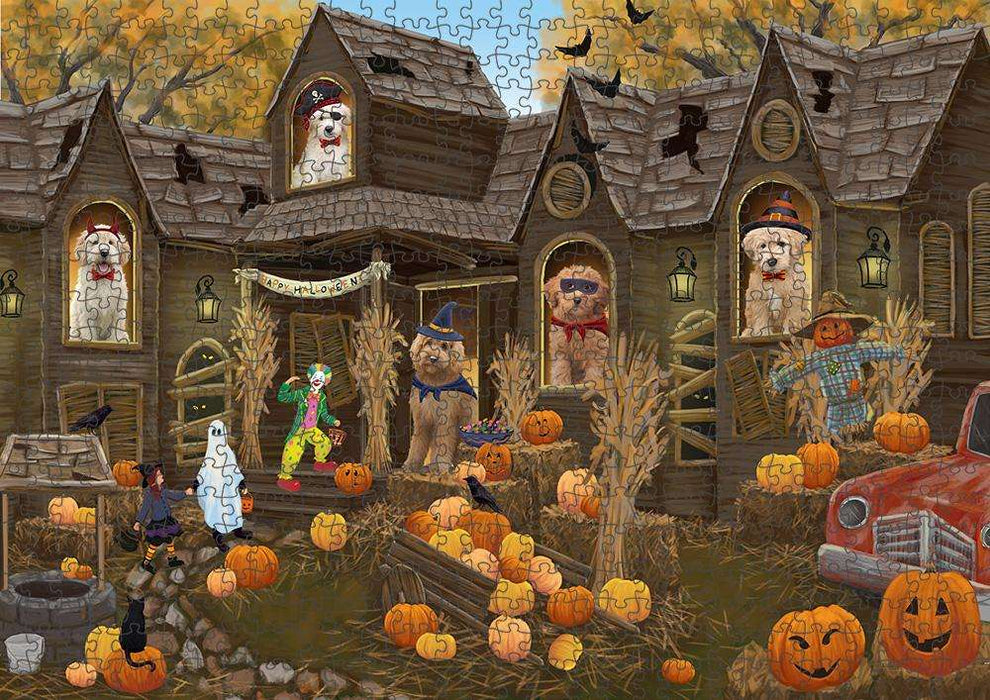 Haunted House Halloween Trick or Treat Goldendoodles Dog Puzzle with Photo Tin PUZL63050
