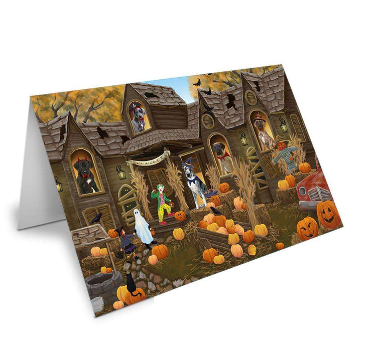 Haunted House Halloween Trick or Treat Great Danes Dog Handmade Artwork Assorted Pets Greeting Cards and Note Cards with Envelopes for All Occasions and Holiday Seasons GCD62639