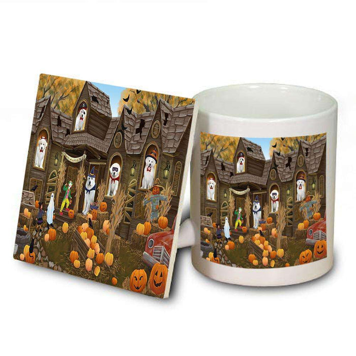 Haunted House Halloween Trick or Treat Great Pyrenees Dog Mug and Coaster Set MUC52863