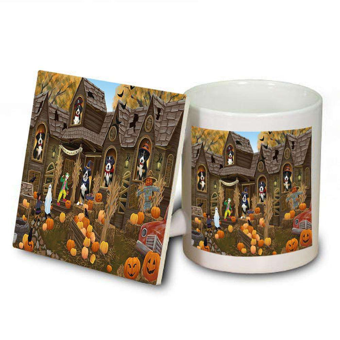 Haunted House Halloween Trick or Treat Greater Swiss Mountain Dogs Mug and Coaster Set MUC52864