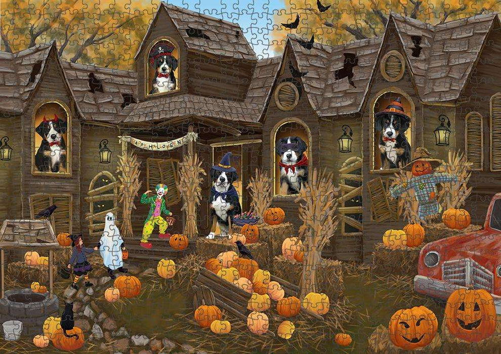 Haunted House Halloween Trick or Treat Greater Swiss Mountain Dogs Puzzle with Photo Tin PUZL63062
