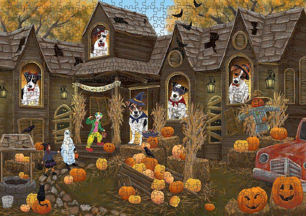 Haunted House Halloween Trick or Treat Jack Russell Terriers Dog Puzzle with Photo Tin PUZL63074