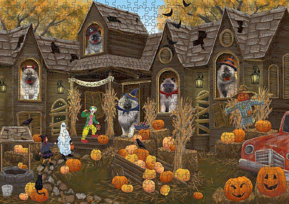 Haunted House Halloween Trick or Treat Keeshonds Dog Puzzle with Photo Tin PUZL63078